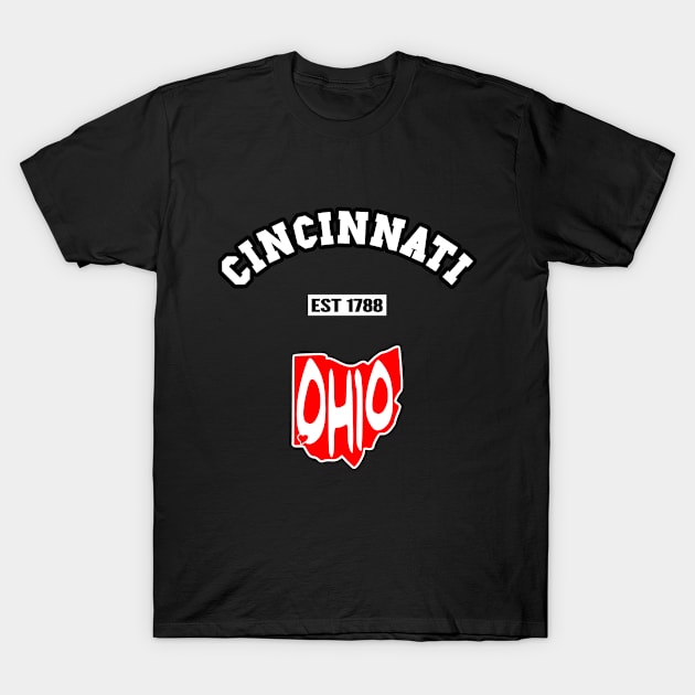 ⚾ Cincinnati Ohio Strong, Red and White Map, Est 1788, City Pride T-Shirt by Pixoplanet